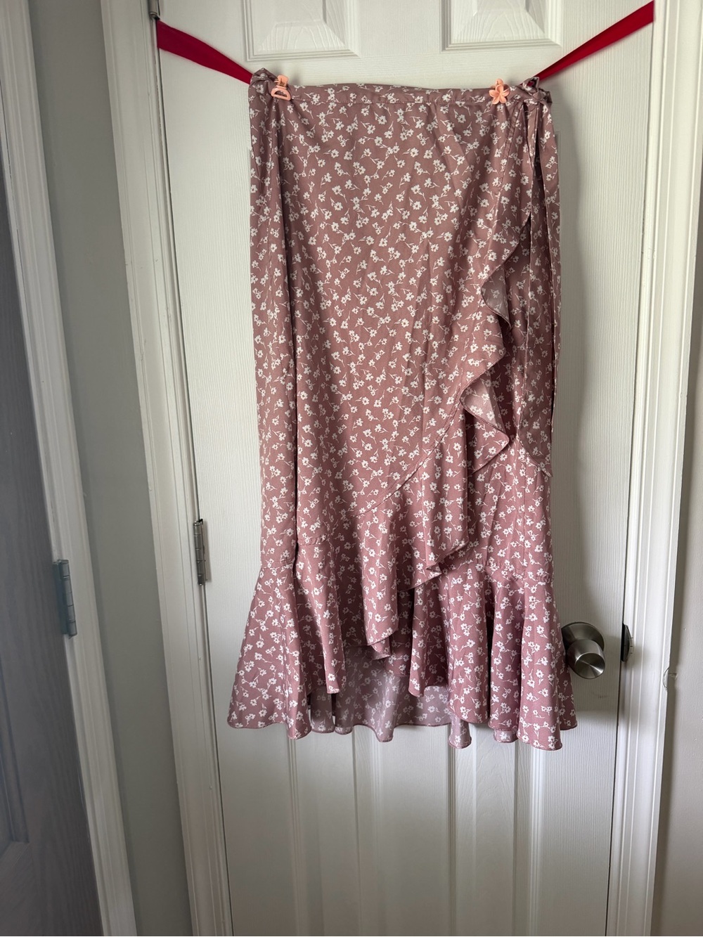 Dusty Rose Floral Ruffle Midi Skirt